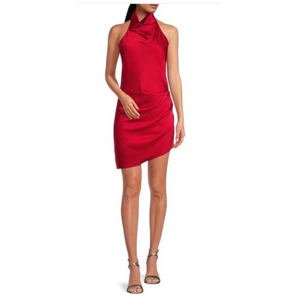 NWT Gianni Bini Y2K Peyton Red Satin Slinky Halter Dress 0 NWT - Picture 2 of 7